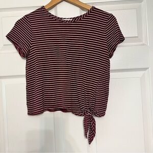 Striped Burgundy Tie-Front Top